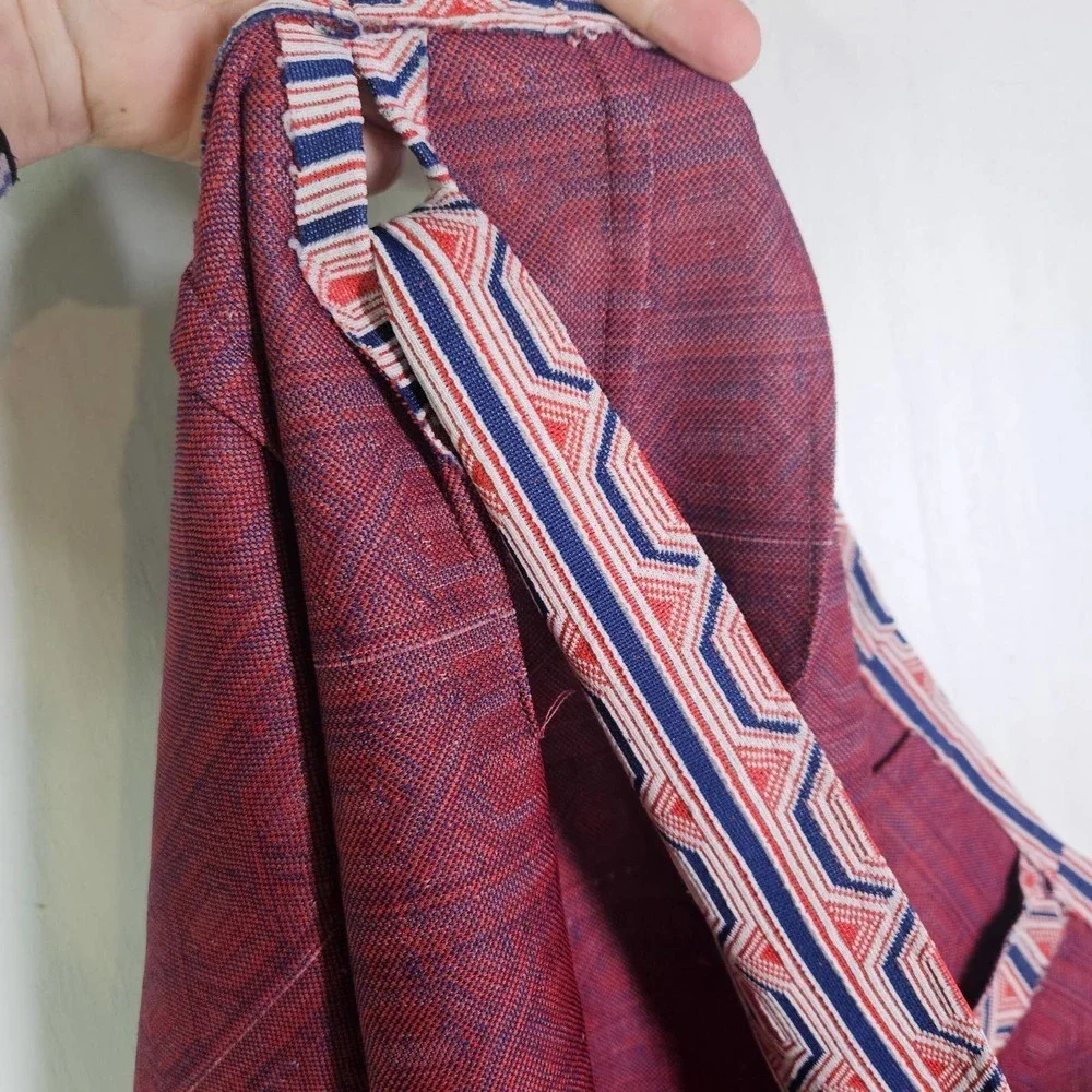 Vintage 70s Wrap Skirt Textured‎ Geometric L? Navy Red Ivory Knee Length Pencil